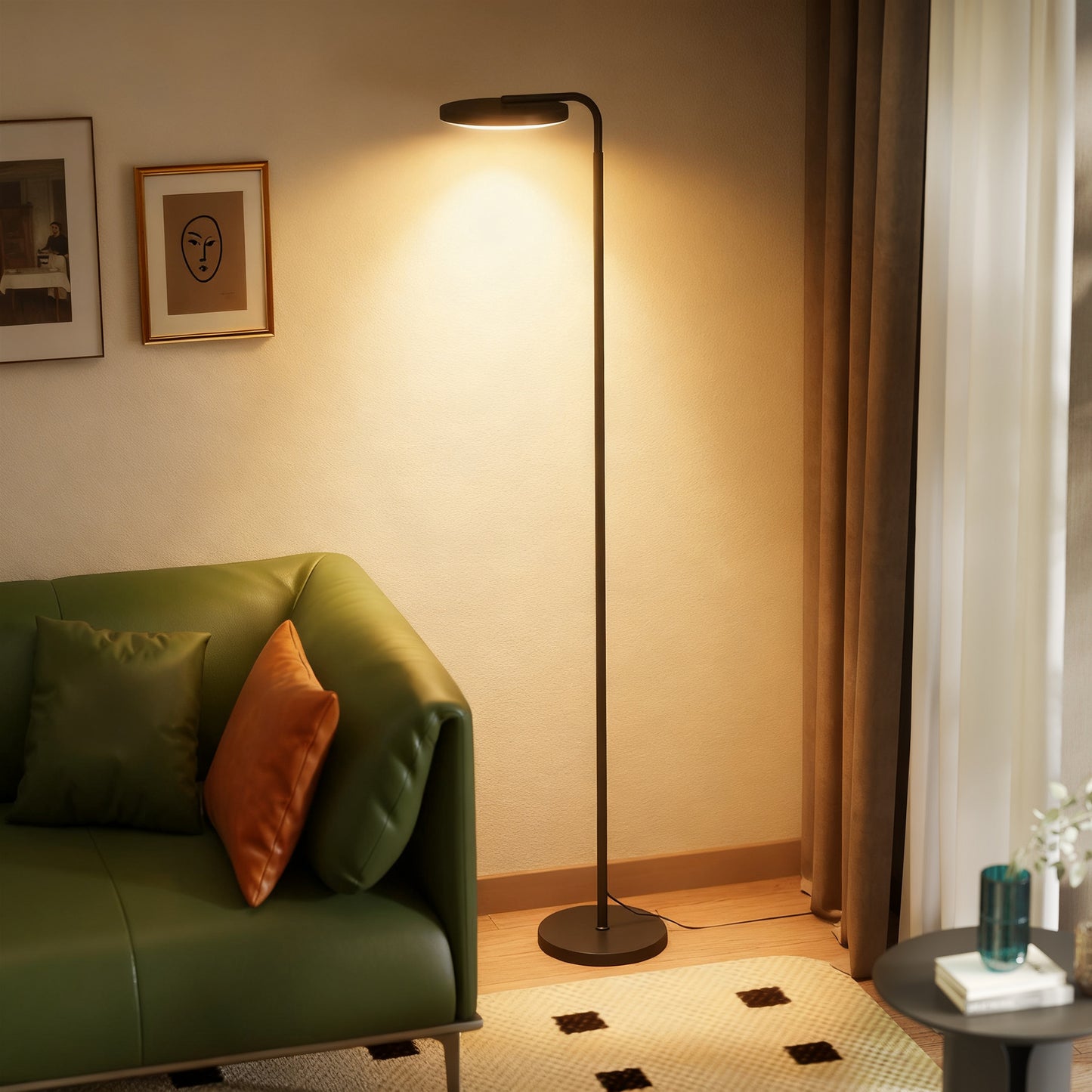 LED-Stehlampe mit magnetischer Fernbedienung, flexibel verstellbar, drehbar, Metall, Schwarz