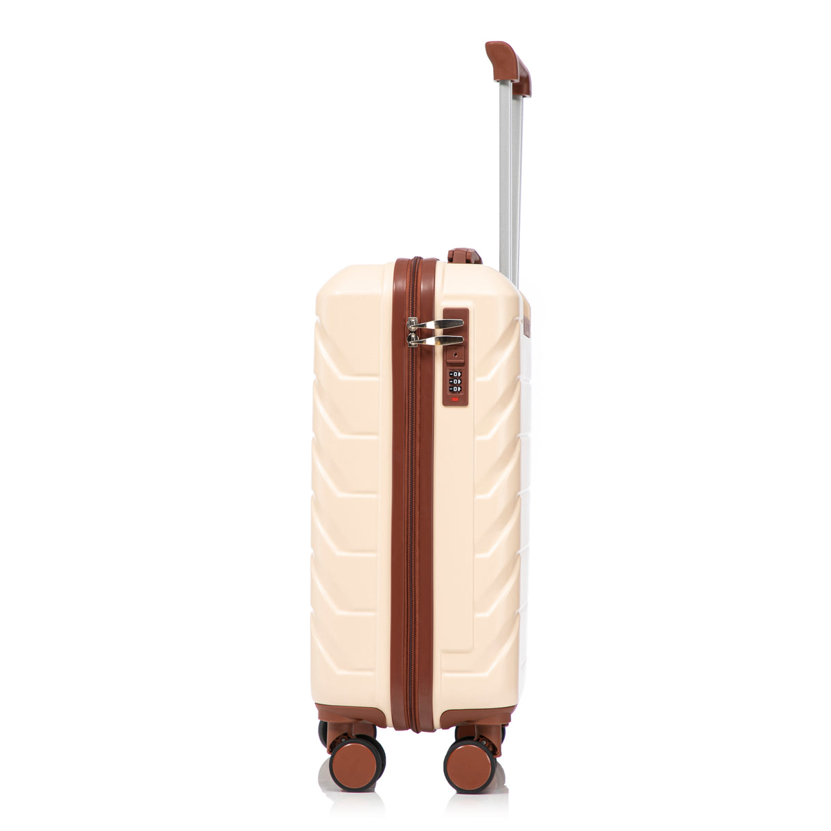 14- und 19-Zoll-ABS-Kofferset mit Zahlenschloss und Kosmetiktasche, Beige