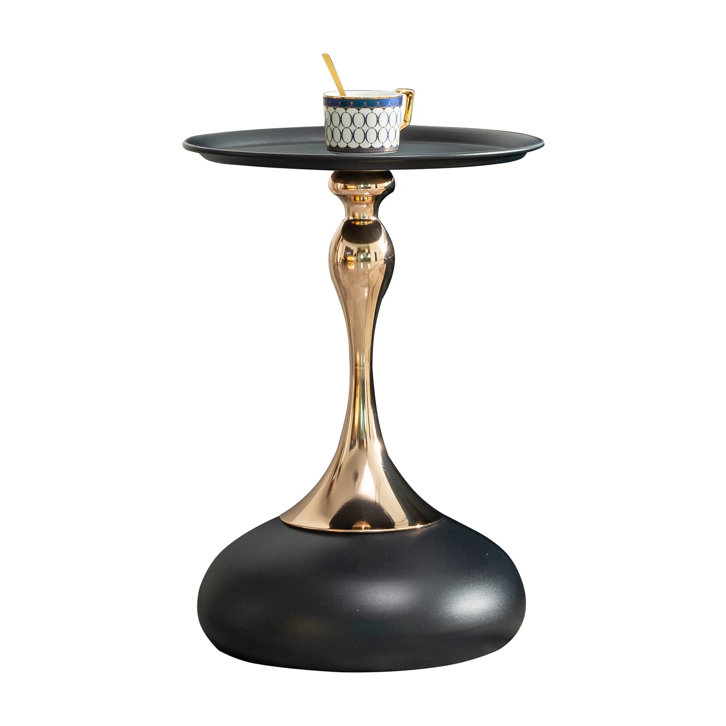Runder Beistelltisch 38 cm in Schwarz-Gold mit Metallbasis