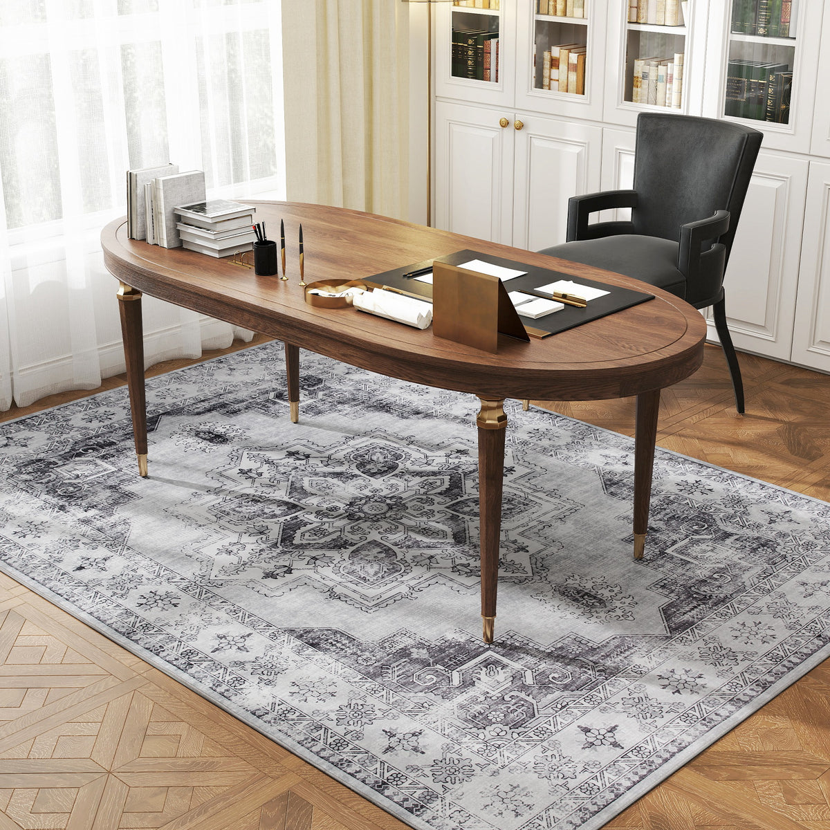 Waschbarer rutschfester Wohnzimmerteppich aus Flanell, 230 × 160 cm, Grau