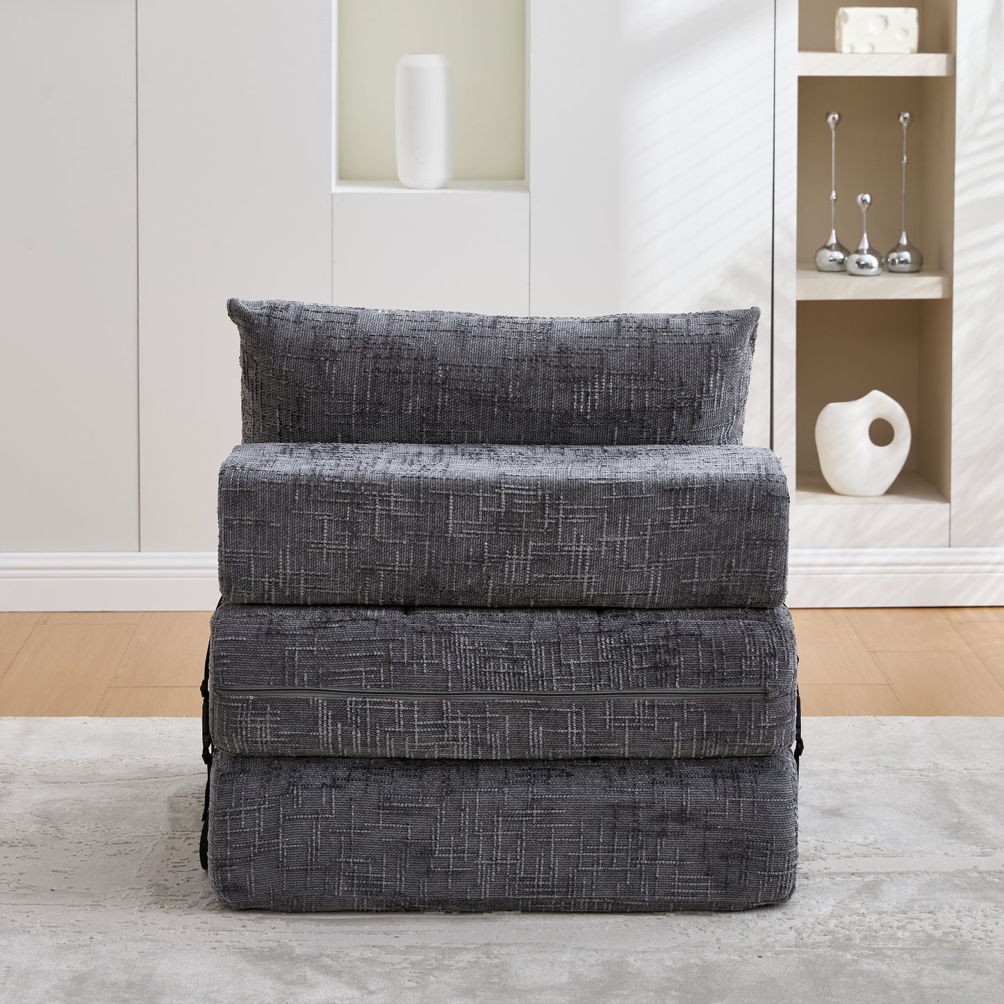 Faltbares Schlafsofa mit Kissen – Bodenmatte mit Rückenlehne, Grau Chenille
