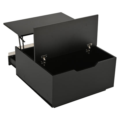 Couchtisch 70 x 70 x 38 cm mit LED-Beleuchtung, Hubfunktion, Schublade und Stauraum, Schwarz