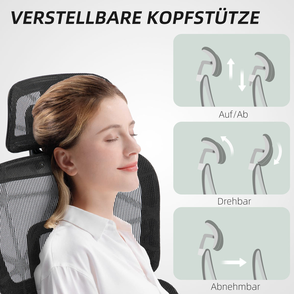 Ergonomischer Bürostuhl mit Netzstoffbezug, Fußstütze & 3D-Armlehnen – Schwarz