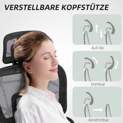 Ergonomischer Bürostuhl mit Netzstoffbezug, Fußstütze & 3D-Armlehnen – Schwarz