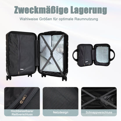 2-teiliges ABS-Kofferset 14 Zoll und 19 Zoll mit Zahlenschloss und Kosmetiktasche