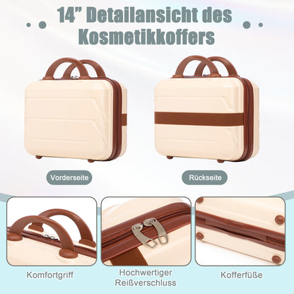 14- und 19-Zoll-ABS-Kofferset mit Zahlenschloss und Kosmetiktasche, Beige