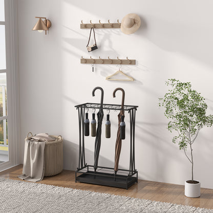 Schirmständer mit Tropfschale – 21 Öffnungen & 24 Haken, Stahl, Schwarz