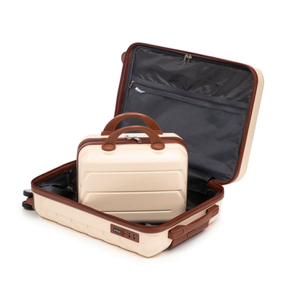 14- und 19-Zoll-ABS-Kofferset mit Zahlenschloss und Kosmetiktasche, Beige