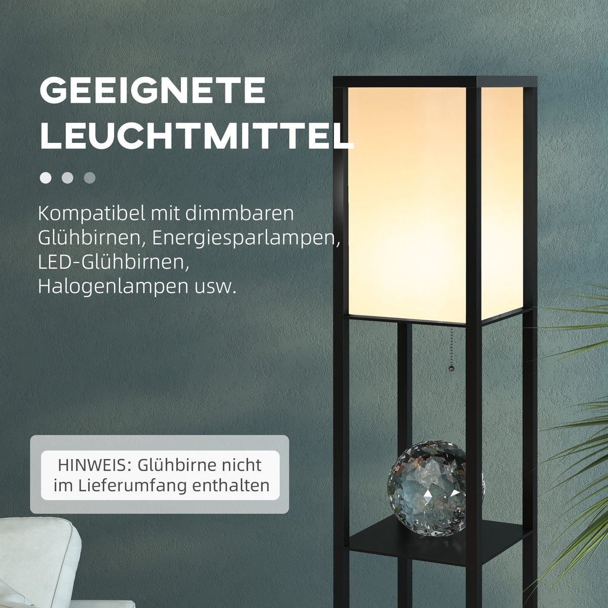 Stehlampe mit Regalen – Stehleuchte aus Holz, 26 x 26 x 160 cm, für Wohn- und Schlafzimmer (ohne Glühbirne)