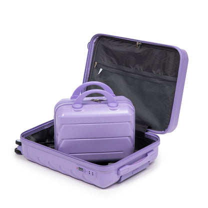 2-teiliges ABS-Kofferset 14 und 19 Zoll mit Zahlenschloss und 14-Zoll-Kosmetiktasche, Blau/Lila