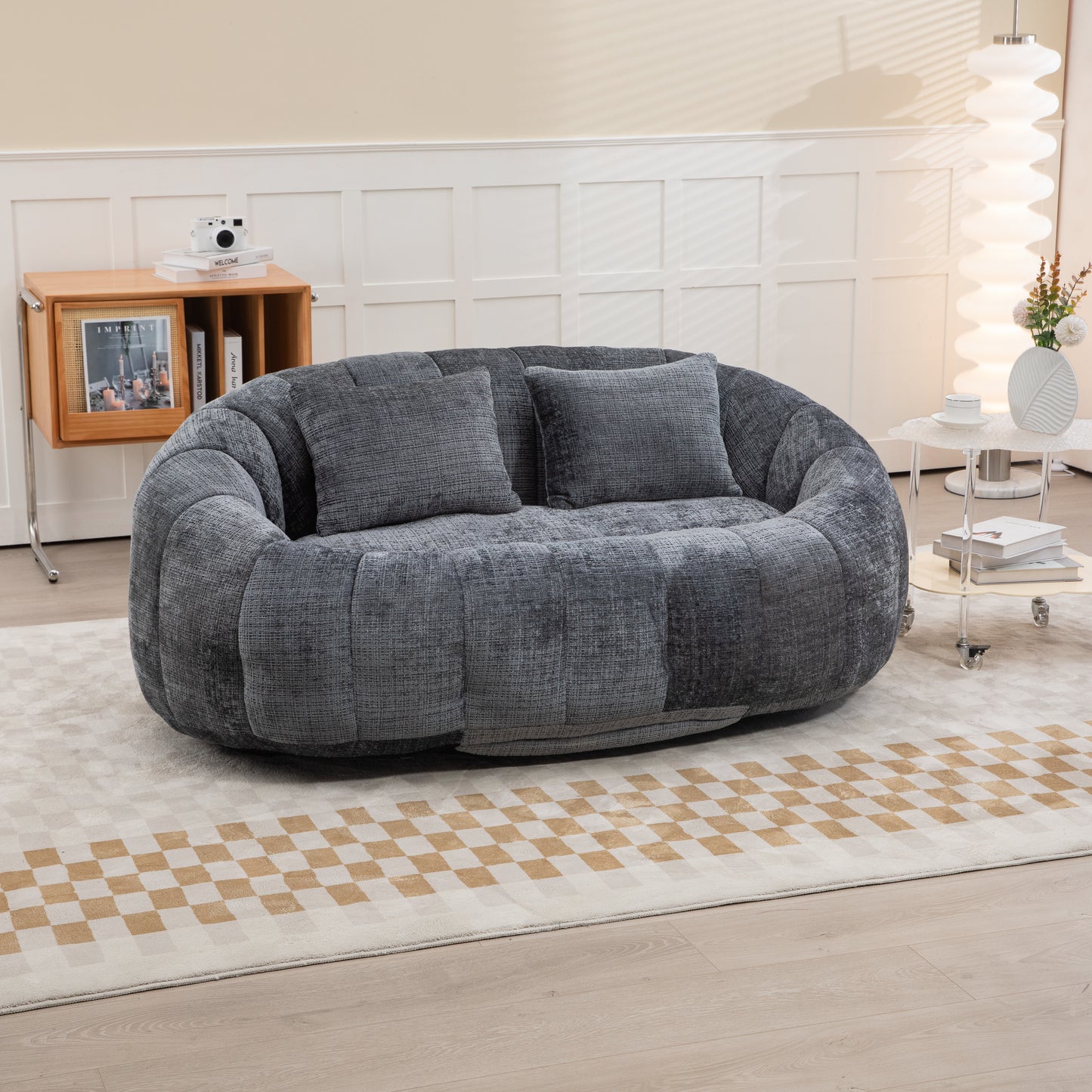 Sitzsack-Sofa aus Chenille in Grau – gemütlicher Loungesessel für Erwachsene und Kinder