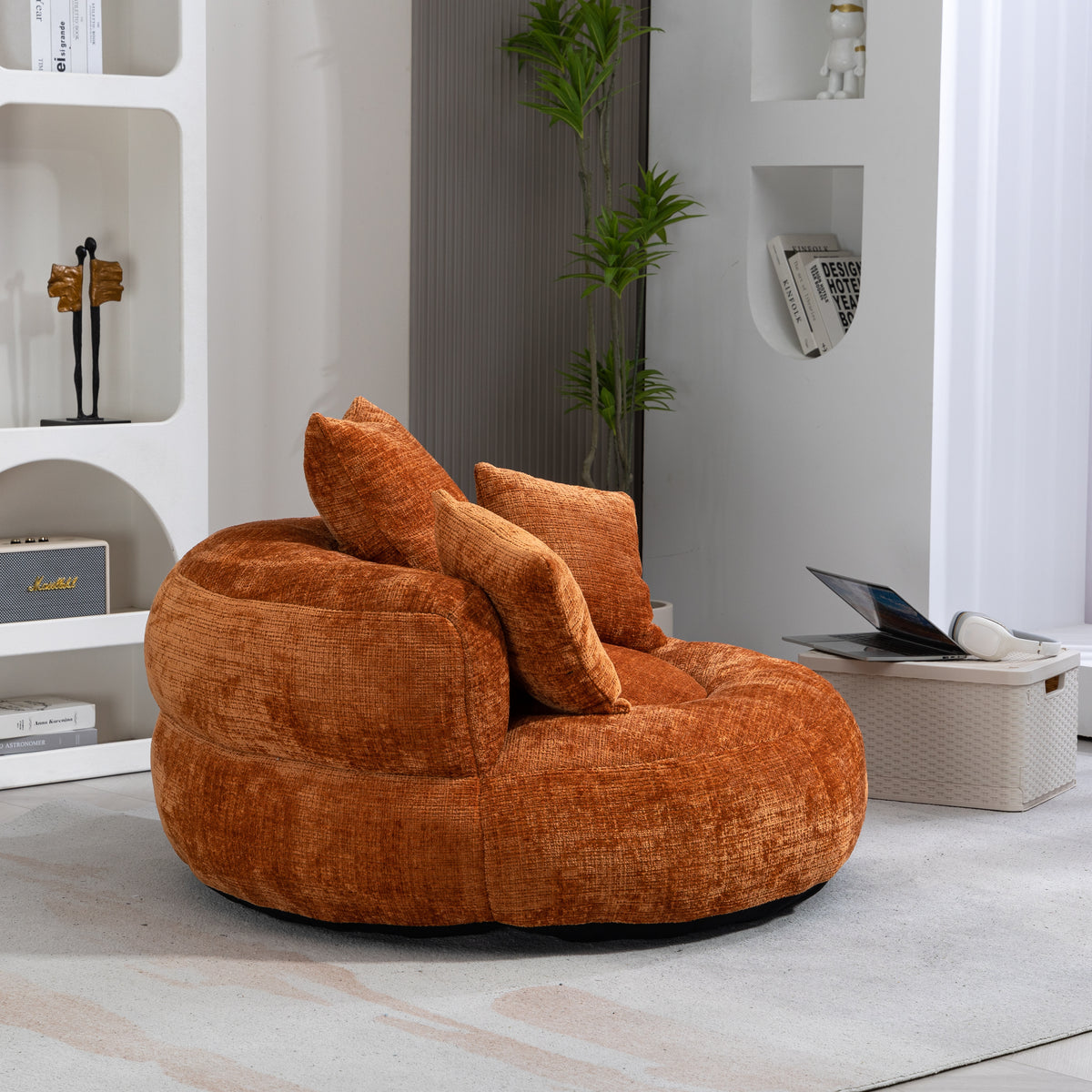 Sitzsack-Sessel mit hoher Rückenlehne – Lazy Sofa Chenille | Für Drinnen & Draußen | Orange