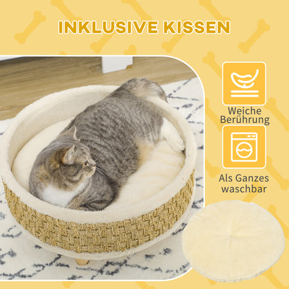 Haustierbett für Katzen und kleine Hunde aus Seegras mit waschbarem Kissen 48 × 48 × 24,5 cm Beige und Khaki Natur