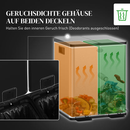 2 x 20 L Doppelmülleimer mit Pedalöffnung – Edelstahl/Kunststoff, Silber