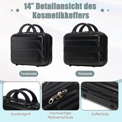 2-teiliges ABS-Kofferset 14 Zoll und 19 Zoll mit Zahlenschloss und Kosmetiktasche