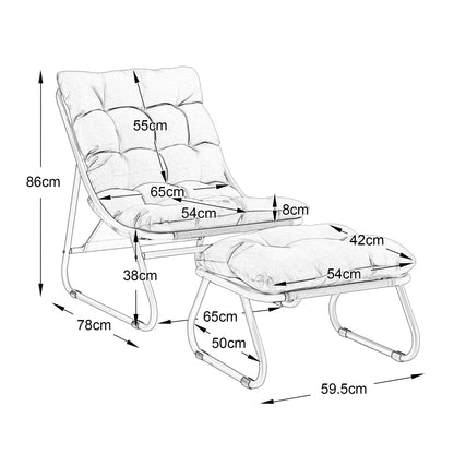 Outdoor-Loungesessel mit Hocker – Komfortabler Relaxsessel mit Kissen und Fußstütze, ideal für Wohnzimmer, Schlafzimmer und Lesezimmer, schwarzer Rahmen mit marineblauem Kissen