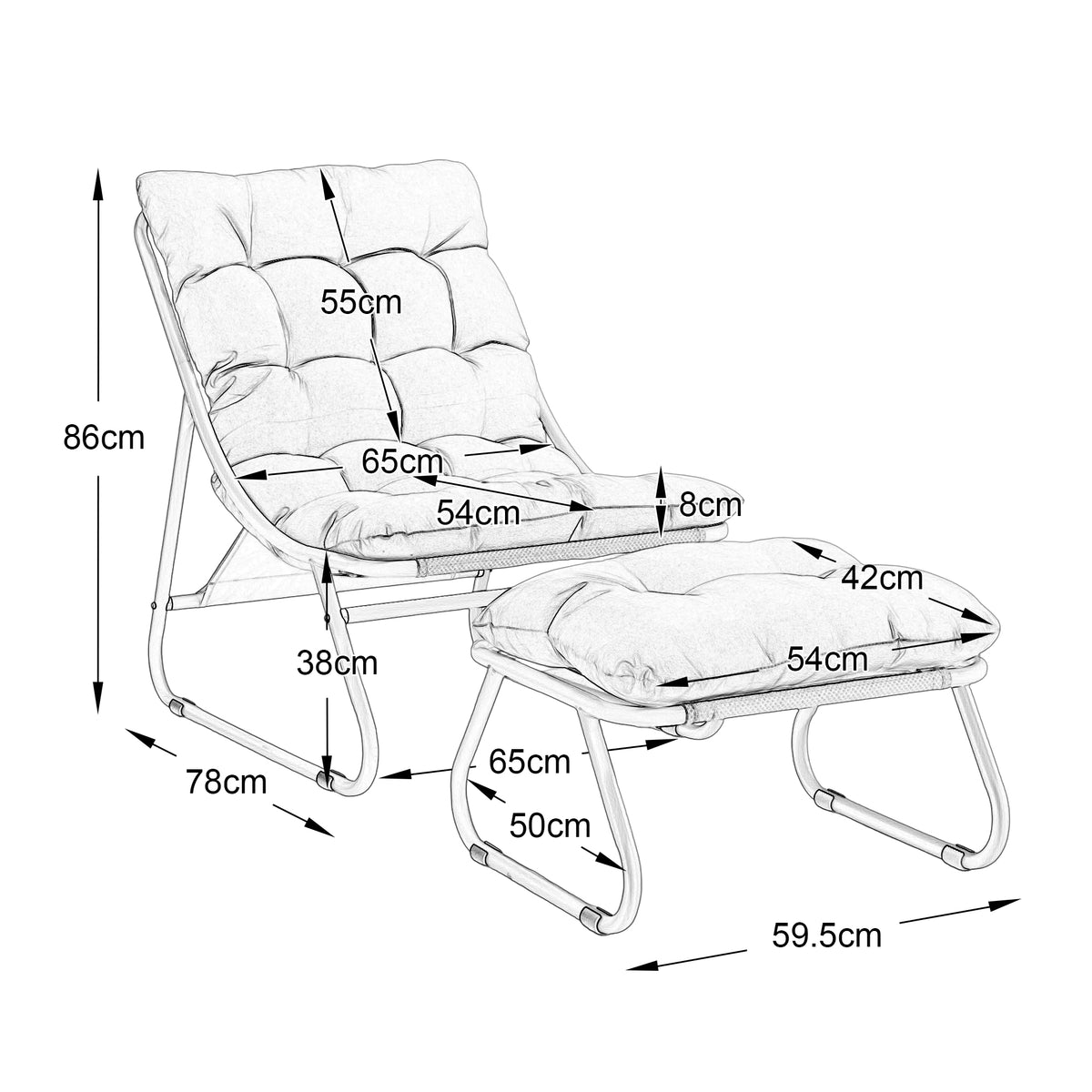 Outdoor-Loungestuhl mit Hocker, bequemer Schlingensessel mit Polsterkissen und Fußhocker, ideal für Wohnzimmer, Schlafzimmer und Lesezimmer, schwarzer Rahmen mit rosa Kissen