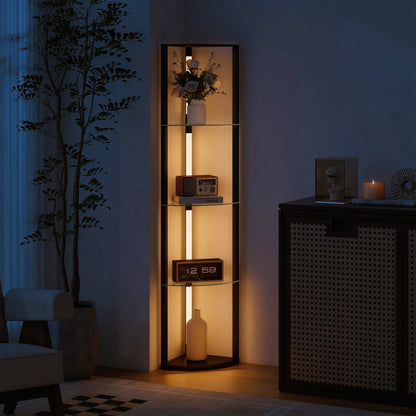 LED-Stehlampe mit Glasregalen und 3 Helligkeitsstufen, Schwarz