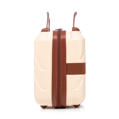 14- und 19-Zoll-ABS-Kofferset mit Zahlenschloss und Kosmetiktasche, Beige