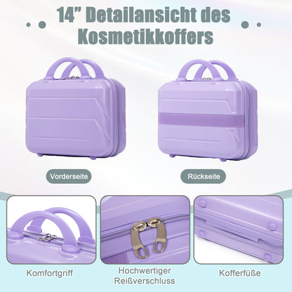 2-teiliges ABS-Kofferset 14 und 19 Zoll mit Zahlenschloss und 14-Zoll-Kosmetiktasche, Blau/Lila