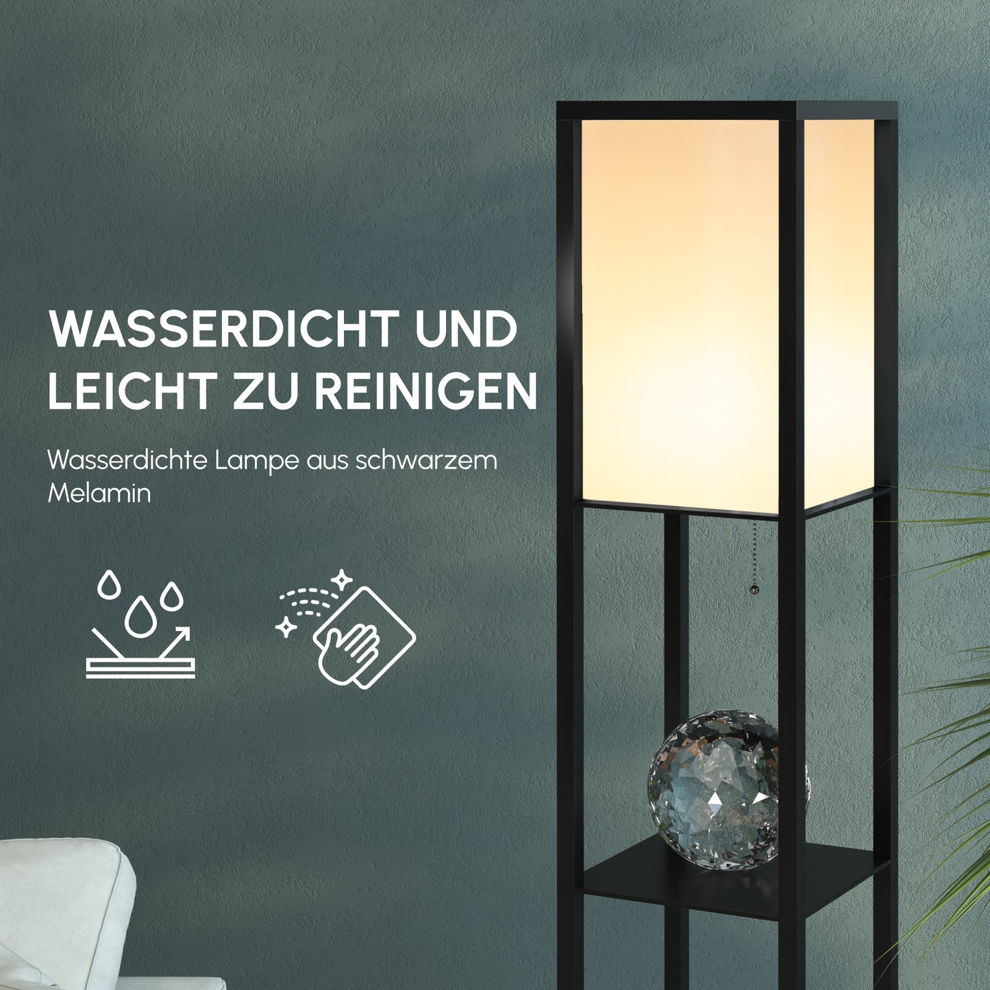 Stehlampe mit Regalen – Stehleuchte aus Holz, 26 x 26 x 160 cm, für Wohn- und Schlafzimmer (ohne Glühbirne)