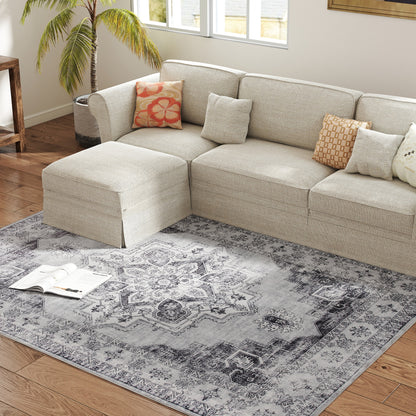 Waschbarer rutschfester Wohnzimmerteppich aus Flanell, 230 × 160 cm, Grau