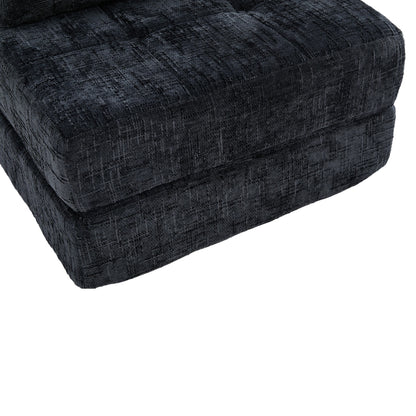 Klappbares Schlafsofa mit Kissen und Rückenlehne, tragbares Bodensofa für Wohnzimmer und Schlafzimmer, Schwarz, Chenille