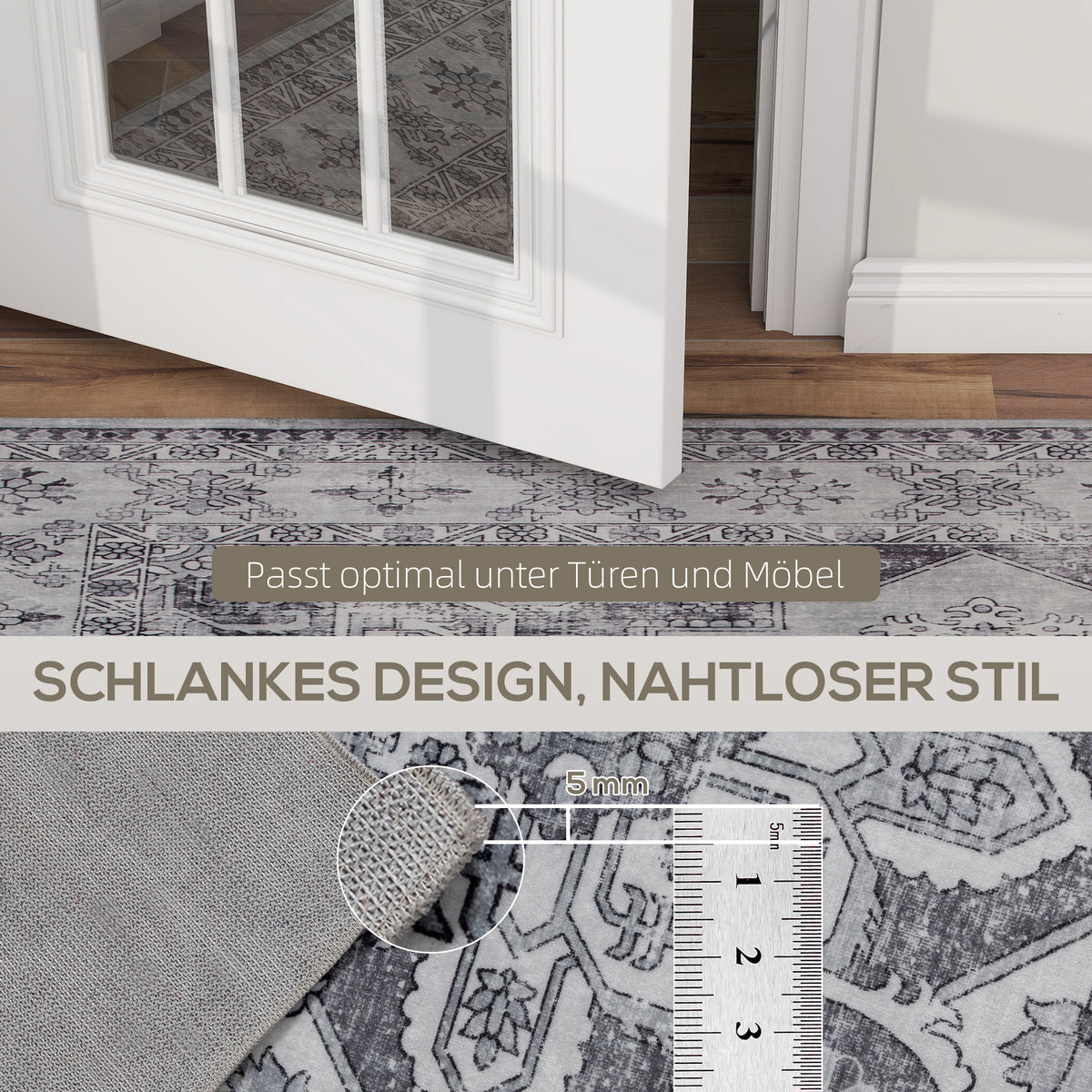 Waschbarer rutschfester Wohnzimmerteppich aus Flanell, 230 × 160 cm, Grau