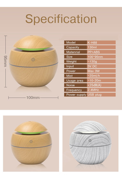 Aroma Diffuser Mini Luftbefeuchter – USB, leise, Holzmaserung-Design