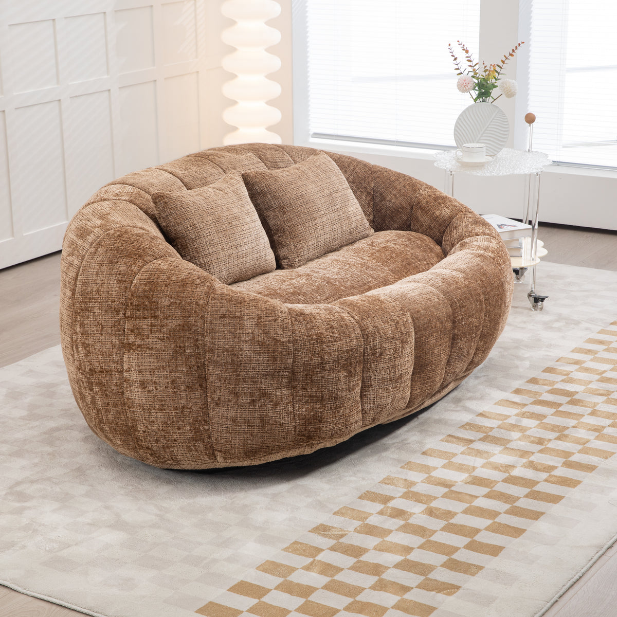 Sitzsacksofa aus Chenille, Relaxsessel mit hoher Rückenlehne, weich und komfortabel, kaffeebraun