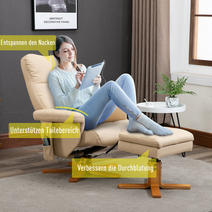 Massagesessel mit Fußhocker & Stauraum – Liegefunktion 145°, Kunstleder, Cremeweiß
