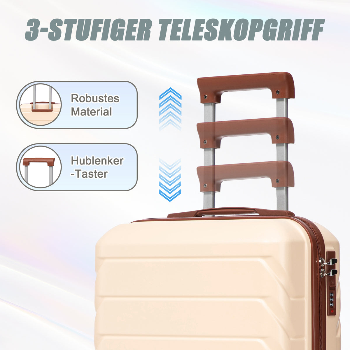 14- und 19-Zoll-ABS-Kofferset mit Zahlenschloss und Kosmetiktasche, Beige