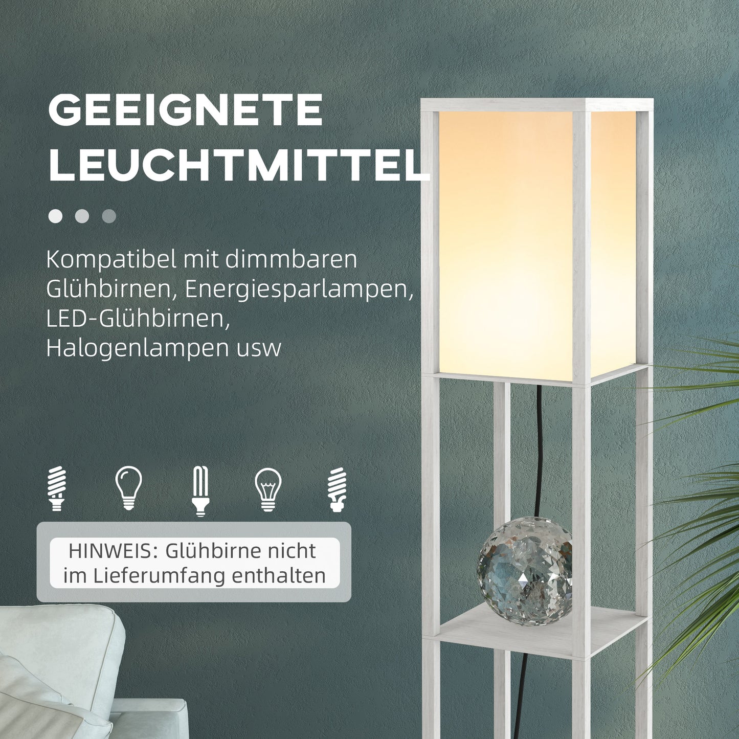 Stehlampe mit Regalfächern | Standleuchte aus Holz | 26 × 26 × 160 cm | Wohn- & Schlafzimmer