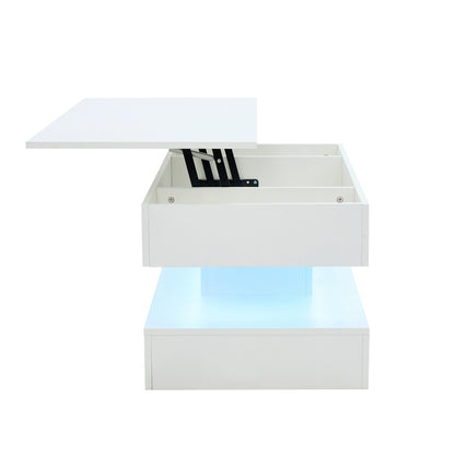 Moderner Couchtisch mit LED-Beleuchtung und verborgenem Stauraum – Beistelltisch mit hydraulischem Hub, 100 × 50 × 42 cm, 50 kg Traglast