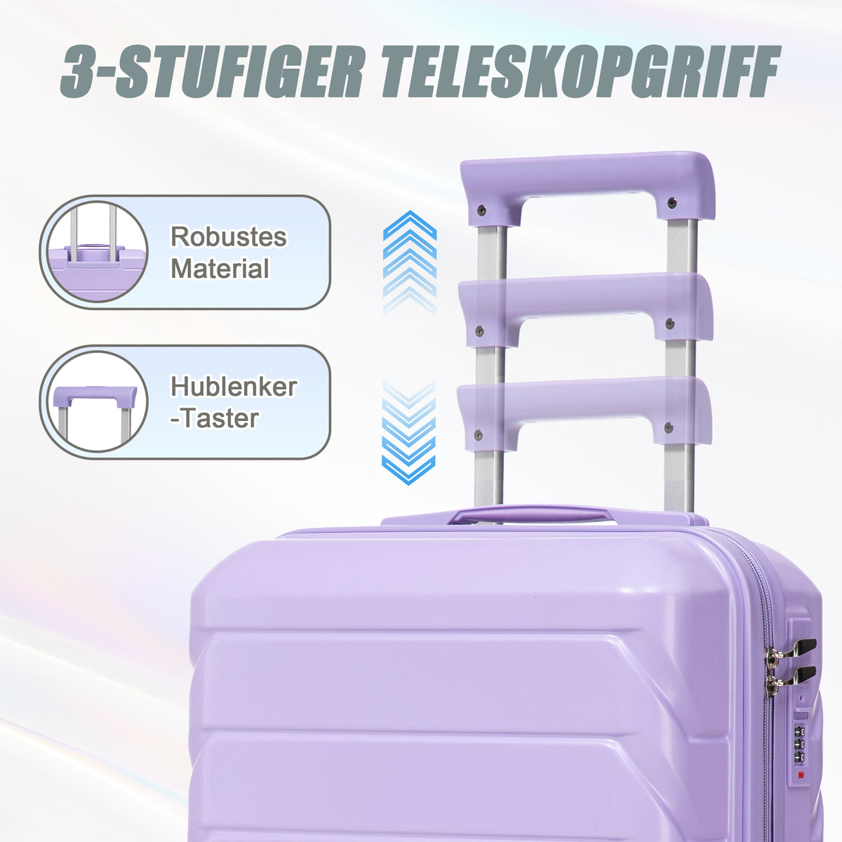 2-teiliges ABS-Kofferset 14 und 19 Zoll mit Zahlenschloss und 14-Zoll-Kosmetiktasche, Blau/Lila
