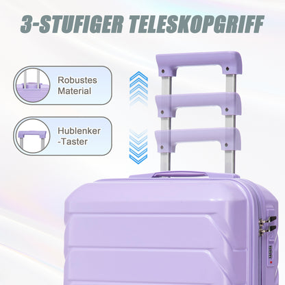 2-teiliges ABS-Kofferset 14 und 19 Zoll mit Zahlenschloss und 14-Zoll-Kosmetiktasche, Blau/Lila