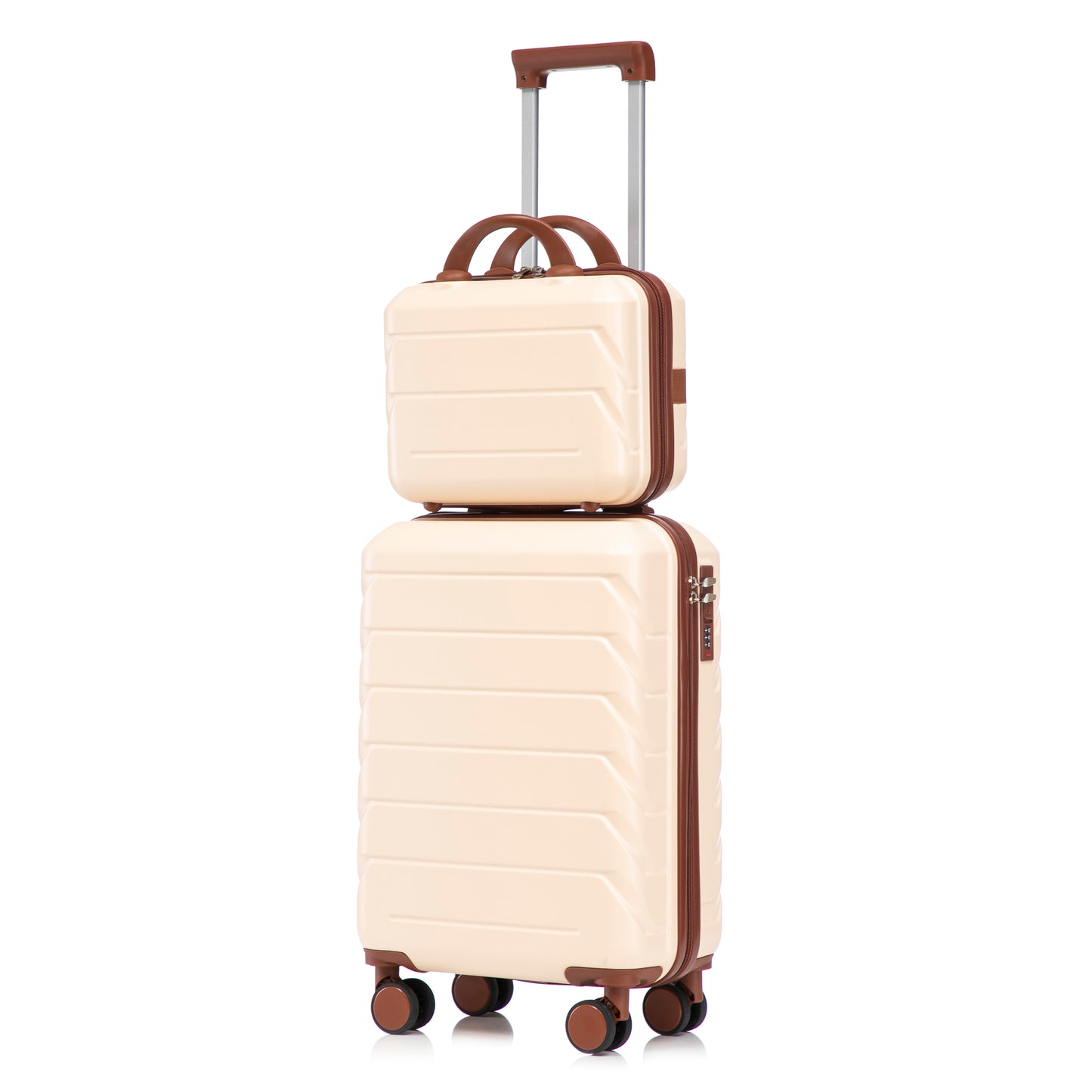 14- und 19-Zoll-ABS-Kofferset mit Zahlenschloss und Kosmetiktasche, Beige