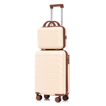 14- und 19-Zoll-ABS-Kofferset mit Zahlenschloss und Kosmetiktasche, Beige
