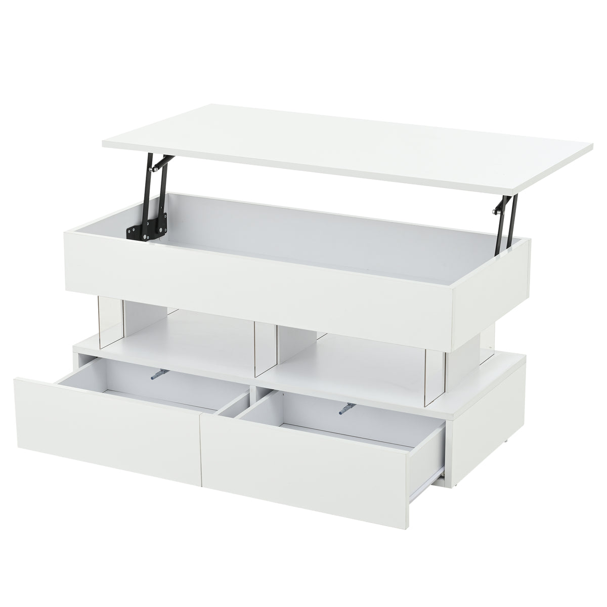 Höhenverstellbarer Couchtisch 100 × 50 × 46 cm mit LED, 2 Schubladen und Stauraum