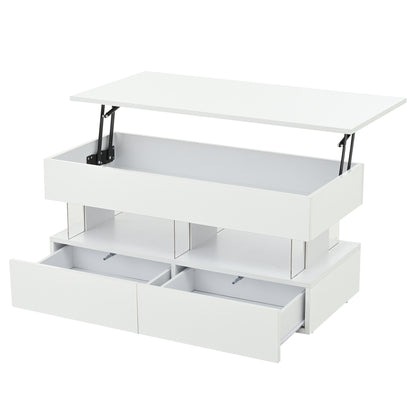 Höhenverstellbarer Couchtisch 100 × 50 × 46 cm mit LED, 2 Schubladen und Stauraum