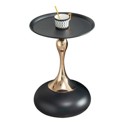 Runder Beistelltisch 38 cm in Schwarz-Gold mit Metallbasis