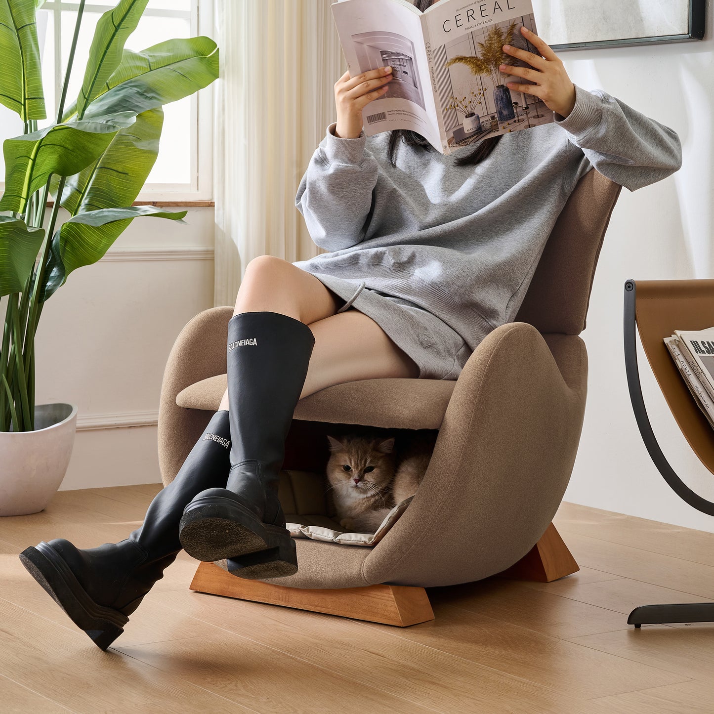 Designer-Loungesessel in Walhai-Optik mit Haustierhöhle, Braun