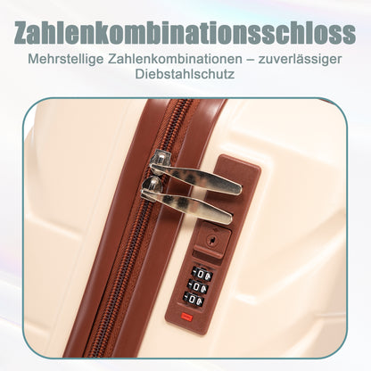 14- und 19-Zoll-ABS-Kofferset mit Zahlenschloss und Kosmetiktasche, Beige