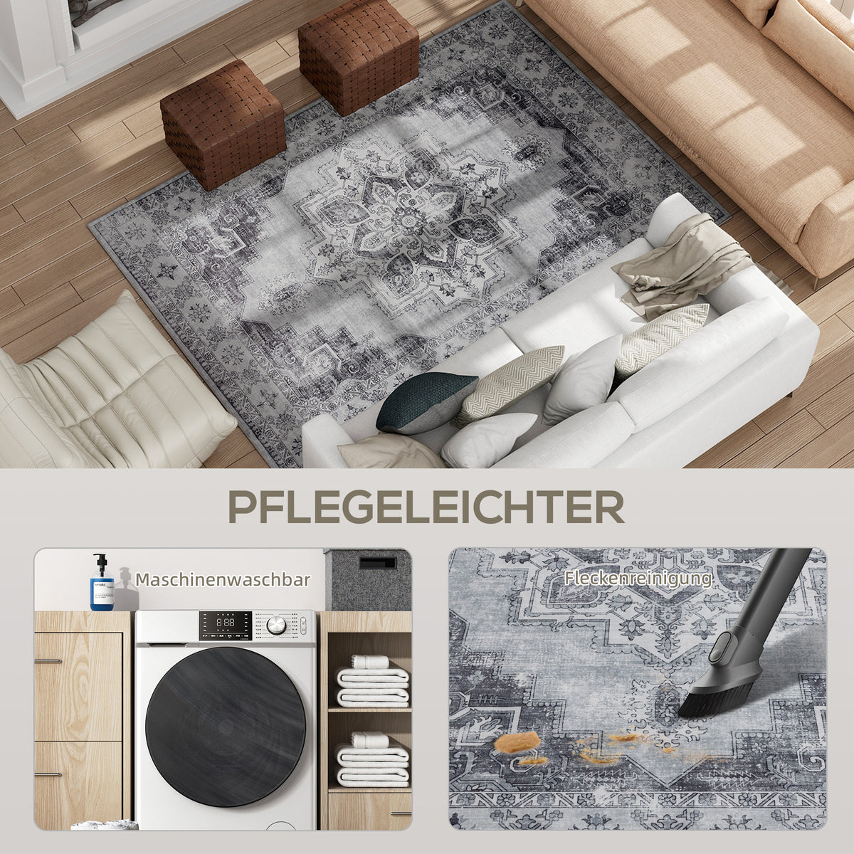 Waschbarer rutschfester Wohnzimmerteppich aus Flanell, 230 × 160 cm, Grau