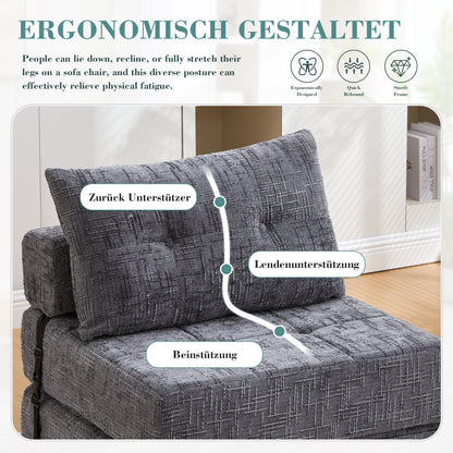 Faltbares Schlafsofa mit Kissen – Bodenmatte mit Rückenlehne, Grau Chenille