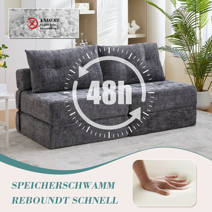 Faltbares Schlafsofa mit Kissen – Bodenmatte mit Rückenlehne, Grau Chenille