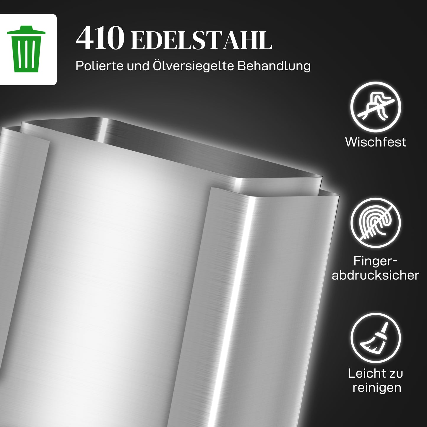 Küchenabfalleimer mit 2 × 20-l-Fächern, Soft-Close-Deckel, fingerabdrucksicherer Edelstahl, Silber