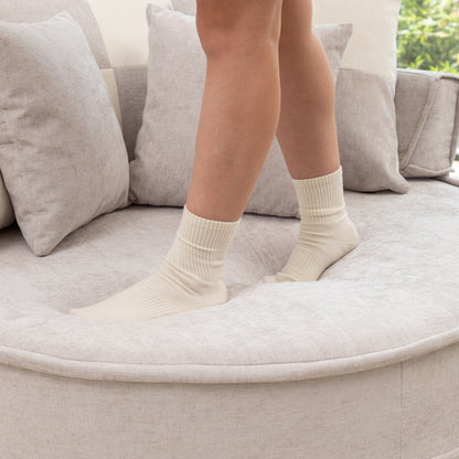 Runde Chaiselongue mit 5 Kissen und Hocker, Grau