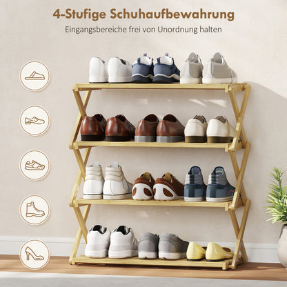 Bambus Schuhregal mit 4 Ebenen – für bis zu 12 Paar Schuhe – 60 x 29 x 67 cm – Natur