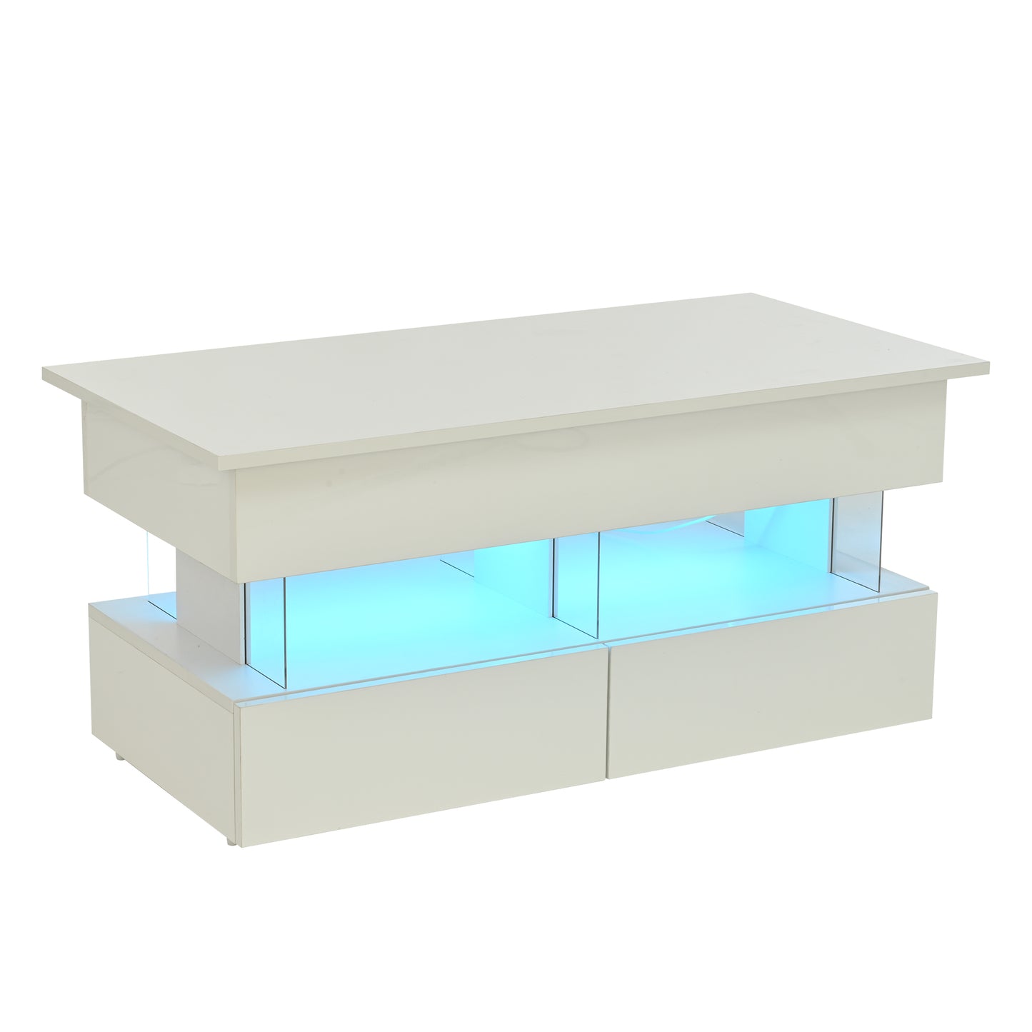 Höhenverstellbarer Couchtisch 100 × 50 × 46 cm mit LED, 2 Schubladen und Stauraum
